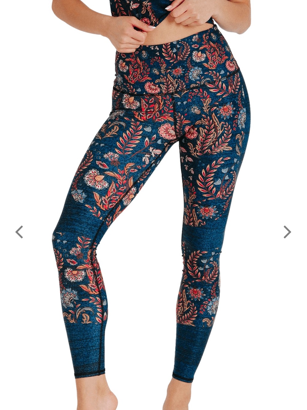 Yoga Democracy Festival Denim Floral High-Rise Legging Yoga Pants Size Large